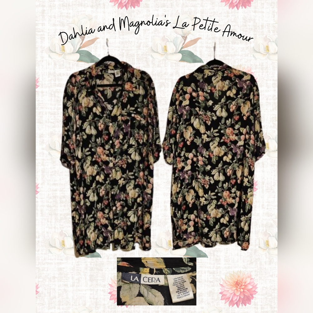 Long Floral w/ Fruit Shirt Dress Size L